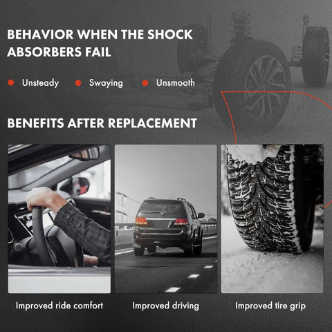 A-Premium rear pair shock absorbers for BMW (2); banner showing improved ride comfort, driving, and tire grip.