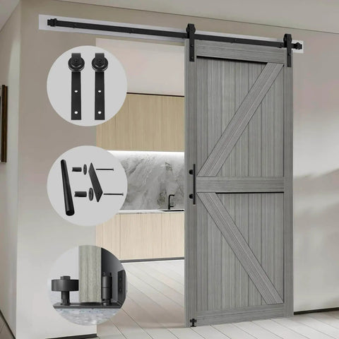 Elephant Gray Barn Door 36 Inch By 84 Inch MDF Solid Slab with Waterproof PVC Surface installed with sliding hardware kit