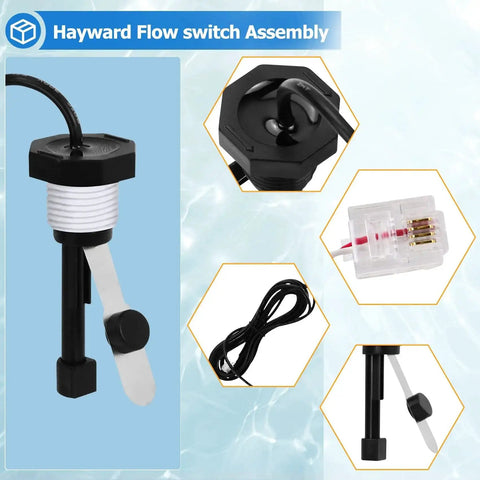 GLX-FLO-RP Flow Switch Assembly for Hayward Goldline Aquarite, black and white metal structure with cable, replaces OEM parts