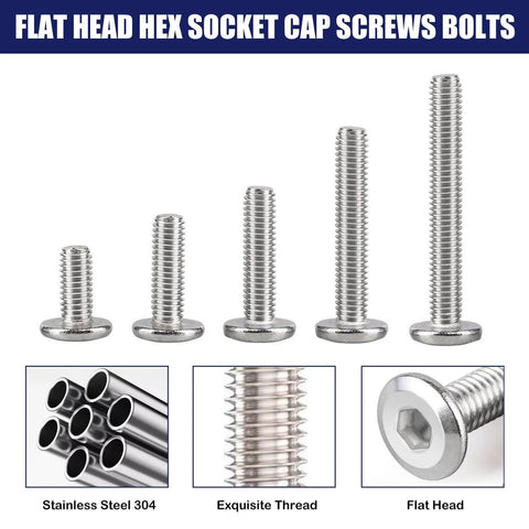 30 Piece M6 30mm Flat Head Hex Socket Cap Screws Bolts In 304 Stainless Steel 18 8 Fully Threaded Hex Drive Fasteners