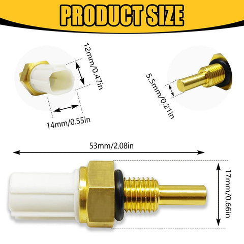 Icyhaws engine coolant temperature sensor with white connector and brass threaded probe; 53mm length