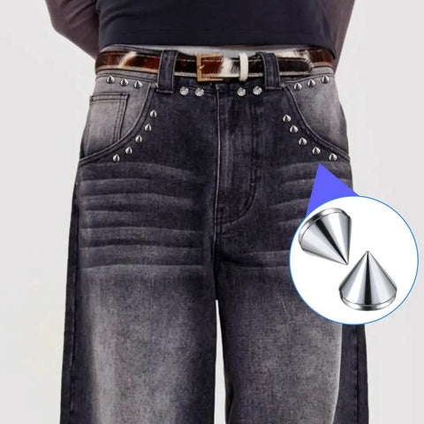 8 mm Bullet Cone Studs 100 Pcs Silver Punk Flatback Spikes for DIY Leather on denim jeans