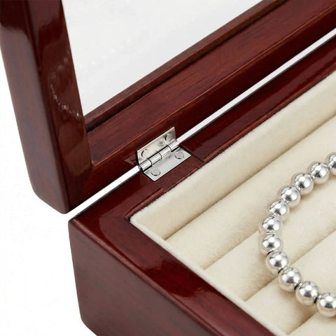 Miniature Jewelry Box Hinges for Crafts 20 Sets Metal Butt Hinges 10.3x8.1mm with Screws installed in wooden jewelry box.