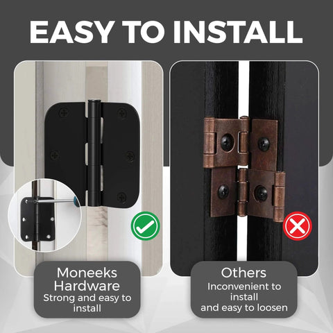 Comparison of 30 Pack Matte Black Door Hinges 3.5 Inch Radius Five Eighth Inch Interior Flat Iron with another hinge