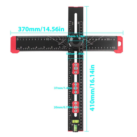 4-In-1 Aluminum Drilling Positioning Ruler 16 Inch Multifunctional T Square Ruler With Adjustable Marking Gauge Tool
