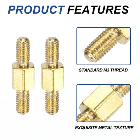 Copper Double Ended Stud M3x6 5 6mm Male To Male Left Right Hand Thread with standard M3 thread and metal texture