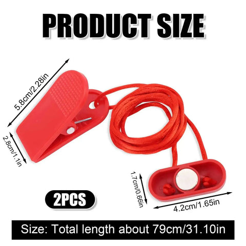 Two Pack Magnetic Safety Keys for Treadmills, Universal Emergency Stop Keys Replacement, Flat Oval 1.65 by 0.67 Inches, Red