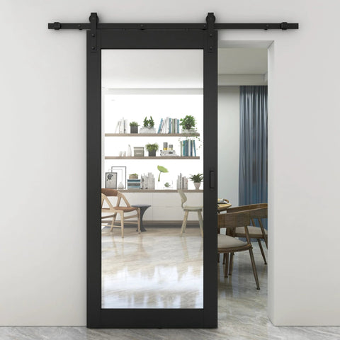 Dope Mirrored Glass Sliding Barn Door In Black MDF With Hardware Kit And Door Handle Ready To Hang Pre Finished 36 In By 84 In Interior Door With Full Size Mirror Panel For Closets Bathrooms Pantries Laundry Rooms And Bedrooms