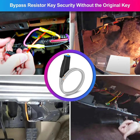 IBVR 5K variable resistor kit, 6-pack for automotive door locks and security; collage shows wiring harnesses and dashboard wiring.