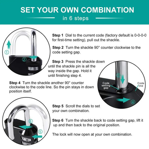 Instructions for setting the combination on a pink 4 Digit Combination Padlock For Outdoor, School And Gym Pink