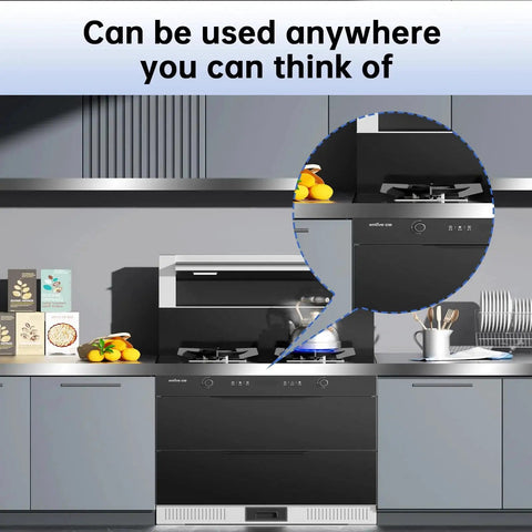 Kitchen with smooth grey cabinets and dark appliances, featuring Two Pack 304 Stainless Steel Gap Filler Trim Strips With Brushed Finish 30 By 3 Inches And 0.04 Inch Thick Bendable And Cuttable For Easy DIY Home Improvement Use In Kitchens Cabinets Appliances Edges And Gaps.