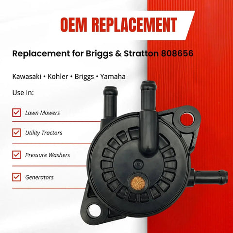 Front view of OEM Replacement Fuel Pump 12 GPH Direct Fit For Lawn Mowers And Golf Carts High Performance Electric Fuel Pump Delivers Reliable Pressure Replaces 597338 491922 557033 No Fuss Install Durable OEM Grade Replacement.