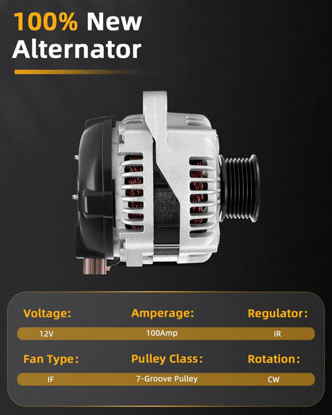 Side view of High Output Drop In Alternator For Toyota Camry Highlander Solara And Scion tC 2.4L 100A Replacement, 7-groove pulley.