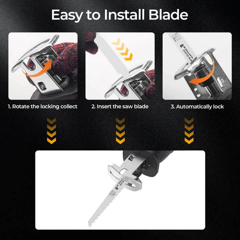 Cordless Reciprocating Saw With Brushless Motor Compatible With 20V Max Batteries No Battery Included Sawzall For Wood Metal PVC Cutting 4 Blades Included Powerful Yet Lightweight For DIY Enthusiasts blade installation guide