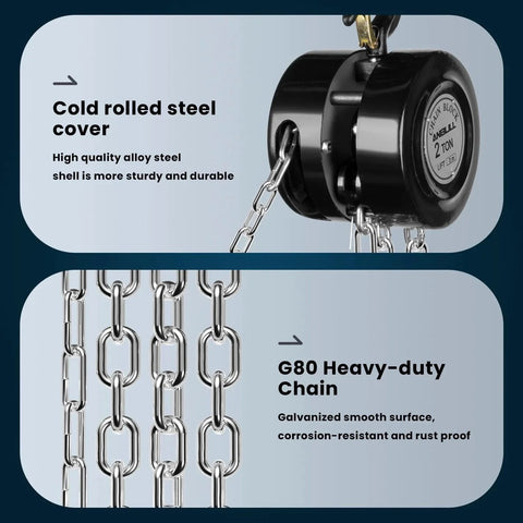 2 Ton Hand Chain Hoist With 4400 Lbs Capacity 10 Foot Lift Manual Chain Block With Upgraded G80 Galvanized Chain Alloy Steel