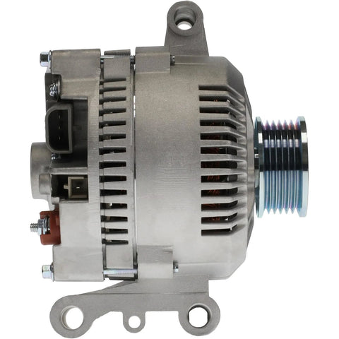 Side view of a metal replacement alternator for Ford Ranger Escort Aerostar that keeps your ride going strong fits 3.0L 4.0L 4.2L V6 and 2.0L 2.5L inline engines with part numbers 1F2018300A F57UAA F57UBA F57U10300BA G2MJ10346KA.
