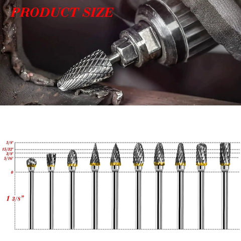 Beefy Pro Grade Tungsten Carbide Rotary Burr Set Ten Piece Double Cut Bits For DIY Carving Engraving And Drilling in use