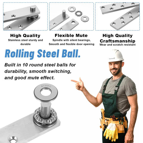 Invisible Pivot Hinge For Secret Doors And Bookshelves, Heavy Duty Up To 200 Lb, 360 Degree Rotation, shown with steel components