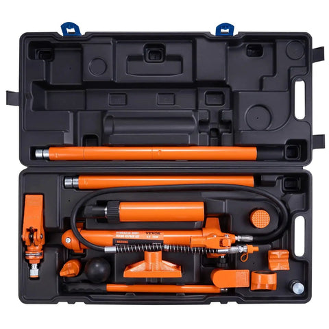 12 Ton Porta Power Kit With Hydraulic Ram And Pump 4.6 Ft Oil Hose Portable in blow-molded case, tools neatly organized