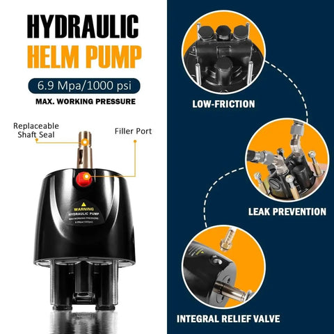 Beefed Up 200HP Hydraulic Outboard Steering Kit For Boats With Electroplated Steering Wheel, Helm Pump, Hydraulic Cylinder And 26Ft PU Hoses, Fits Most Single Outboard Pontoon, Deck, Fishing And Runabout Boats Up To 200 HP.