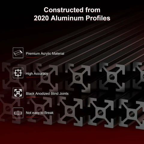 Close-up of 2020 aluminum profiles in 350mm Extrusion Frame Kit For 3D Printers With anodized black blind joints