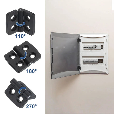 Torque Hinge Set 4 Pack Nylon Self-Closing Hinges 40x30x4mm With 5mm Holes Adjustable Position Control shown with open panel