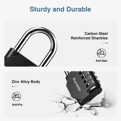2 Pack 4 Digit Combination Padlocks For Outdoor Use Waterproof Zinc Alloy Construction With 10000 Possible Combinations showcasing anti-saw and anti-pry features