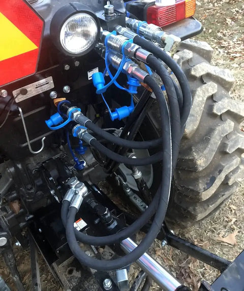 Manual 6 Port Tractor Remote Diverter Valve Converts One Remote Into Two Inlets And Four Outlets Installed on Tractor