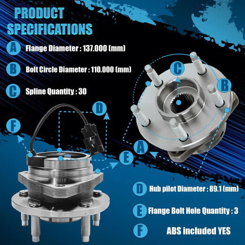 Front Wheel Bearing Hub Assembly With ABS For Chevy Cobalt HHR Malibu Pontiac G6 Saturn Aura 5 Lug Drop In Replacement