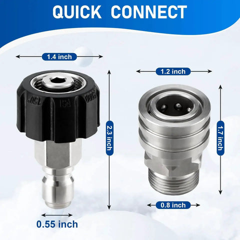 Stainless Steel Pressure Washer Quick Connect Adapter Kit Set M22 14mm To 3/8 Inch Swivel Fittings Four Pack details