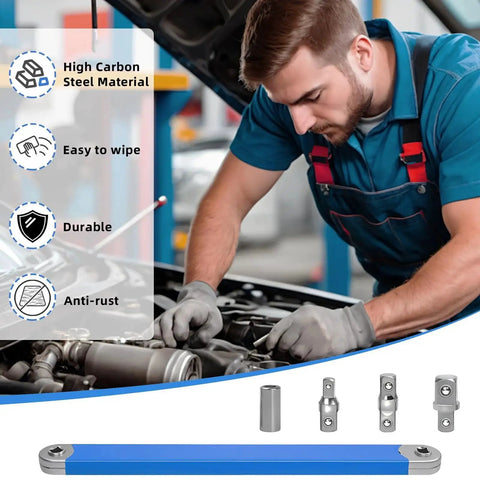 Dirciky 15-in offset extension wrench set with 1/2, 1/4, 3/8 in square drive adapters; blue tool
