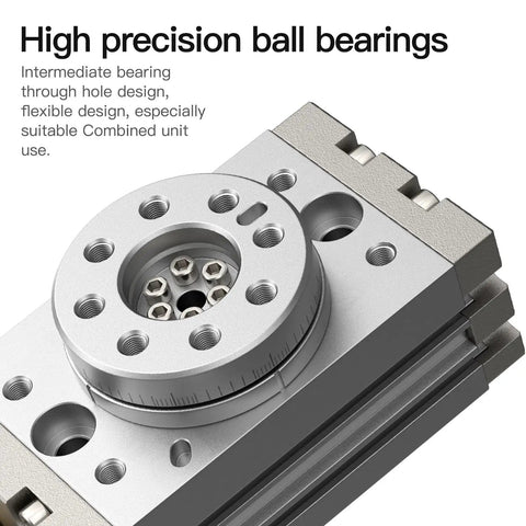 MSQB-10A 180-degree pneumatic rotary actuator; silver aluminum housing with mounting flange and bolt holes