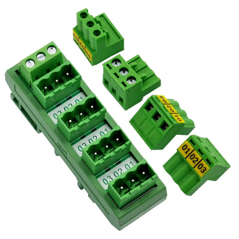 Slim DIN Rail Mount Pluggable Screw Terminal Block Distribution Module 15-Position 5x3, 300V 10A Per Position, 5.08mm Pitch