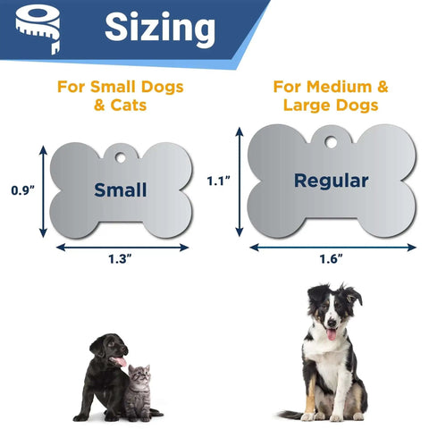 Stainless Steel Pet ID Tags With Custom Engraving On Both Sides Durable Dog And Cat Tags In Bone Shape Sizing Guide