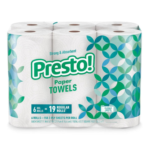 Ultra-Strong Premium Paper Towels With 158-Sheet 2-Ply Huge Roll, Flex-A-Size Design, 12 Rolls In 2 Packs Of 6 white
