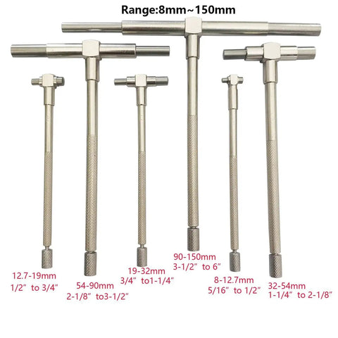 Pro Grade Telescoping Bore Gauge Set With Pouch Six Piece Five Sixteenths To Six Inches Range High Precision T Bore Gauges