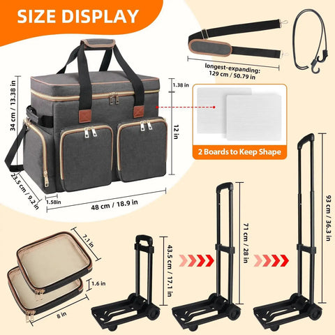 Size display of Detachable Trolley Rolling Teacher Tote Bag With Padded Laptop Compartment For Up To Fifteen Point Six Inch Laptops