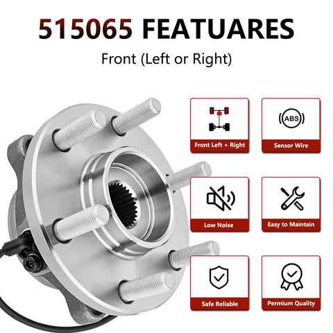 Front Wheel Hub Bearing Assembly For Nissan Frontier 2005 To 2019, Pathfinder 2005 To 2012, Xterra 2005 To 2015, And Suzuki Equator 2009 To 2012 4x4 Models Only Direct Replacement Wheel Hub Kit 515065 Ride Ready, Easy Install with 6-bolt flange and ABS sensor visible