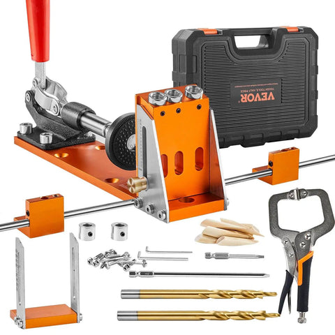34 Piece Pocket Hole Jig Kit With Toolbox Adjustable Versatile Pocket Hole Jig Set Featuring 11 Inch C Clamp Fixtures Step Drills