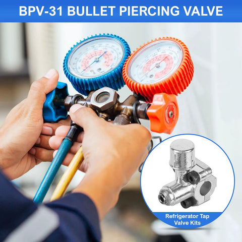 10 pcs BPV-31 bullet piercing valve kit for refrigerators; blue and orange pressure gauges with metal valve block