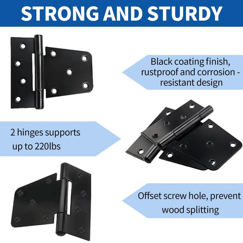 Heavy Duty Black Gate Hinges 3.5 Inch With Screws Pack Of 6 For Wood Fences Barn Doors Outdoor showing rustproof design and strength