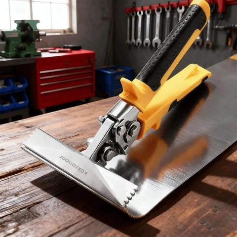 Heavy Duty Sheet Metal Hand Seamer Built Tough With 6 Inch Jaw Sheet Metal Bender And Flattening Tool Hot Forged 3Cr13 Steel Non Slip Handle And Safety Lock For HVAC Roofing And Duct Work on a workbench