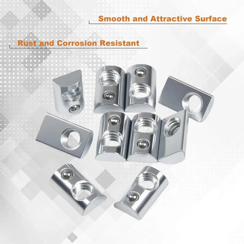 22 Pack One Quarter Inch 20 Threaded Steel Roll In T Nuts With Ball Spring For 10 Series Aluminum Extrusion Profiles T Slot Rails Rust Resistant Zinc Finish