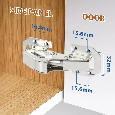 Soft Close Cabinet Hinges 90 Degree Concealed No Drilled Easy Install With Mounting Screws 4 Pack For Kitchen Cupboards No More Slams Soft Close Damping System For Silent Closing And Smooth Operation TamBee shown in installed position in cupboard, highlighting dimensions in millimeters.