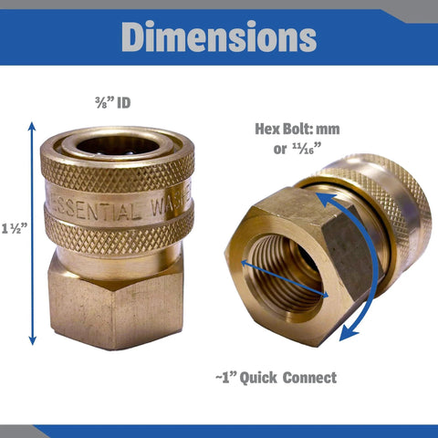Brass Three Eighths Inch Quick Connect Female NPT Pressure Washer Coupler Set Of Two For 4200 PSI High Pressure Systems Built Tough