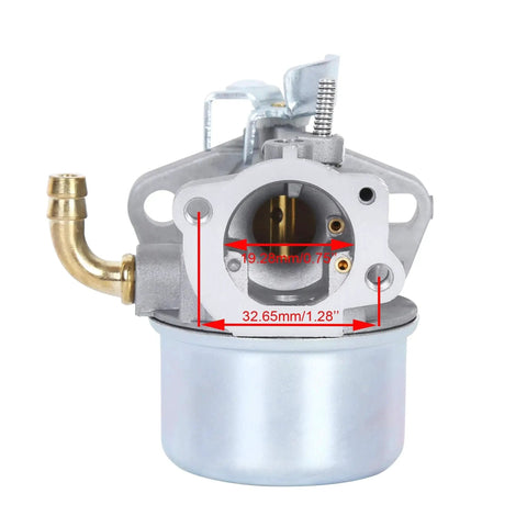 Pro Chaser carburetor, front view with brass inlet tube and silver body.