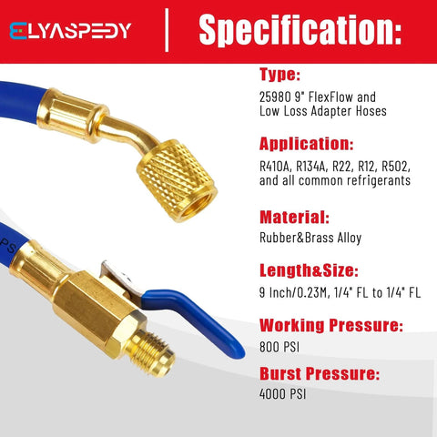 Upgrade Version 25980 One Quarter Inch Internal Diameter Refrigerant Hose Set with FlexFlow Low Loss Adapters