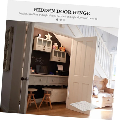 Invisible Door Hinge 180 Degree Swing for Concealed Doors and Cabinets installation in a home office space with wooden door