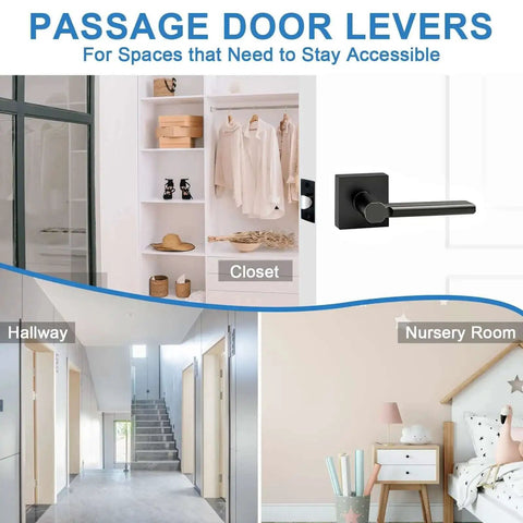 8 Pack Black Heavy Duty Passage Door Levers For Closets Hallways And Conference Rooms Non Locking Square Interior Door Handles
