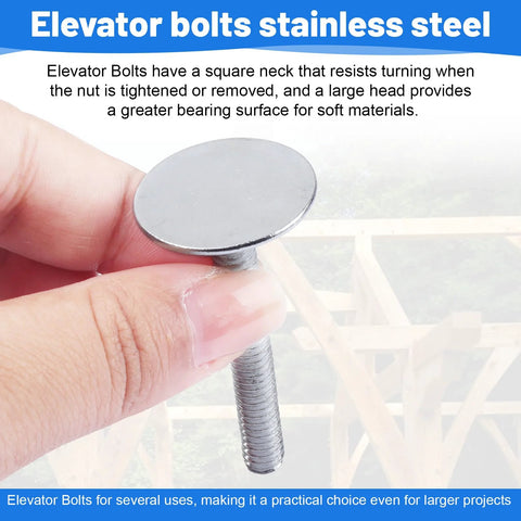 Zinc elevator bolt with flat head, 1/4-20 thread, 2-inch length held between fingers